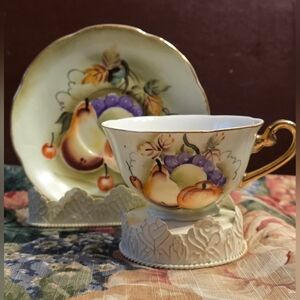 Antique Lefton Heritage hand-painted teacup and saucer